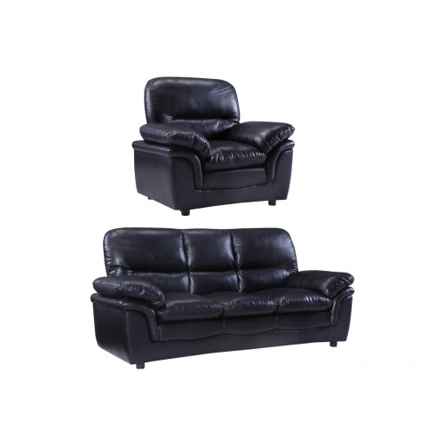 Verona Black Leather 3+1 Seater Sofa Set
