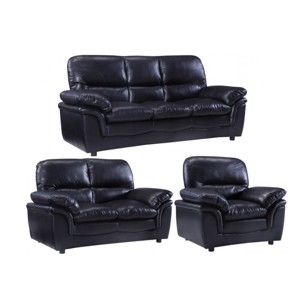 Verona Black Leather 3+2+1 Seater Sofa Set