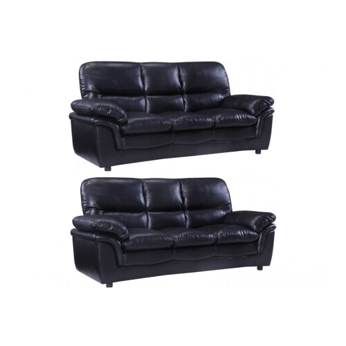 Verona Black Leather 3+3 Seater Sofa Set