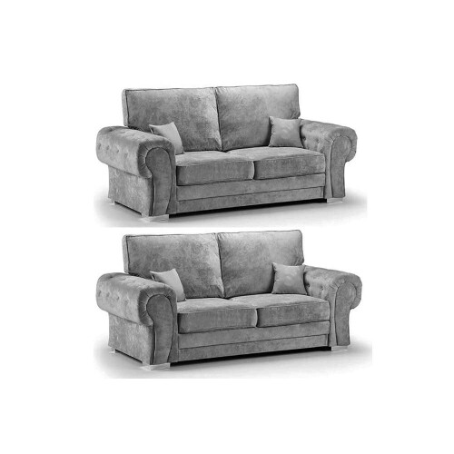 Verona High Back Grey Fabric 3+3 Seater Sofa Set
