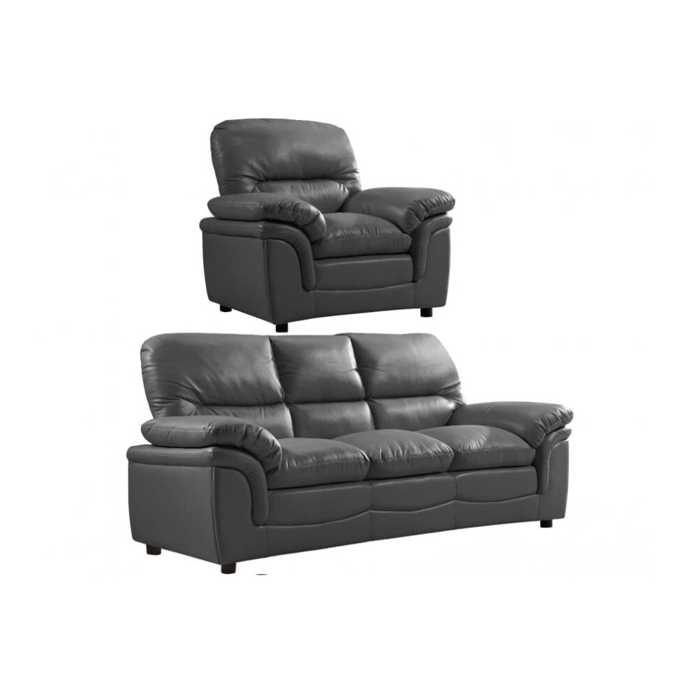 Verona Grey Leather 3+1 Seater Sofa Set