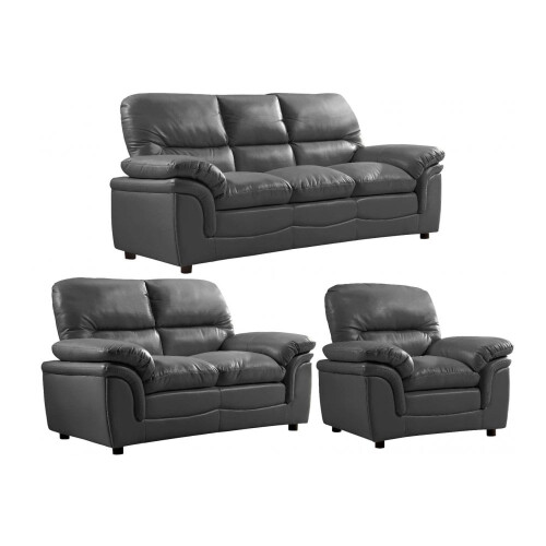 Verona Grey Leather 3+2+1 Seater Sofa Set