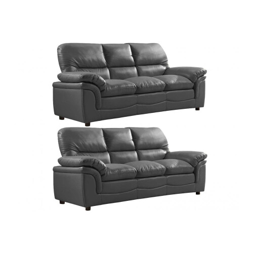 Verona Grey Leather 3+3 Seater Sofa Set