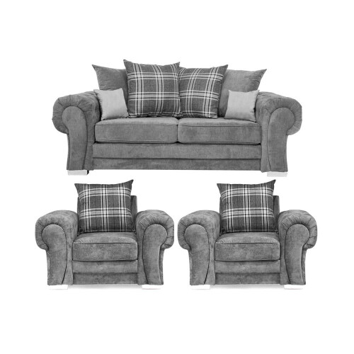 Verona Scatter Grey Fabric 3+1+1 Seater Sofa Set