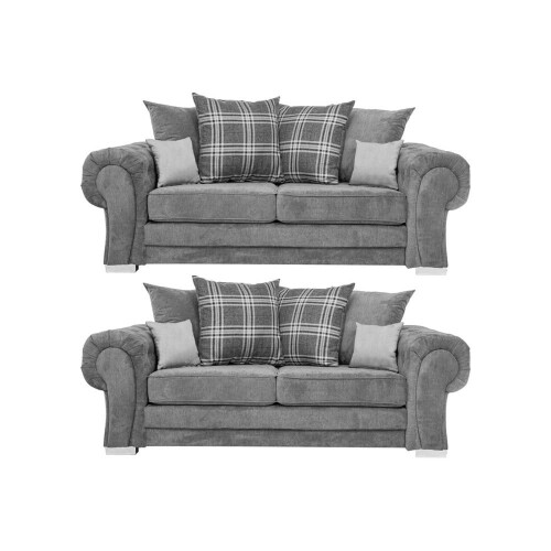 Verona Scatter Grey Fabric 3+3 Seater Sofa Set
