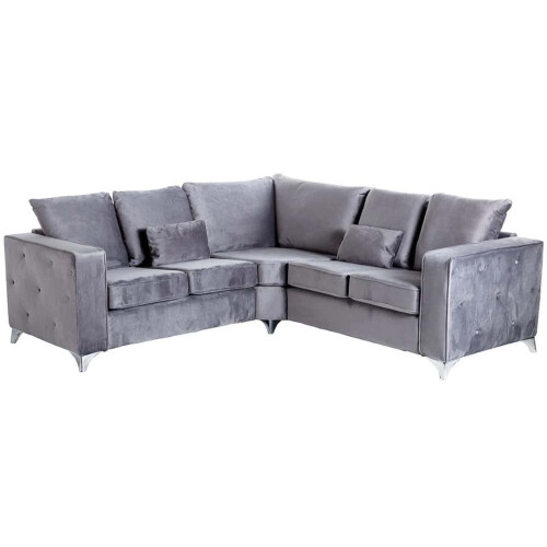 Warwick Grey Velvet Fabric High Back Corner Sofa