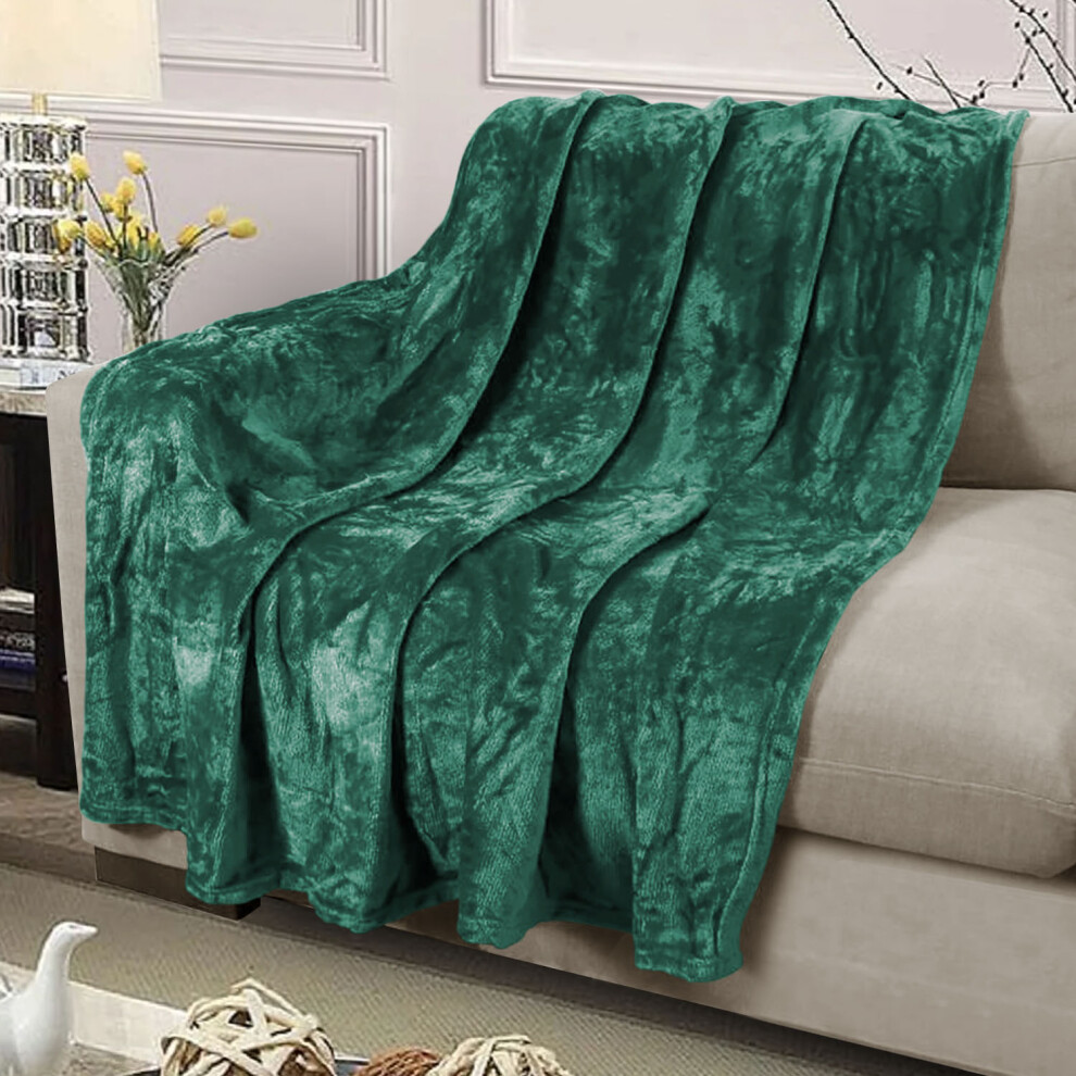 (Green Emerald Fleece, Single) Faux Fur Fleece Blanket Large Sofa Bed Warm Throw