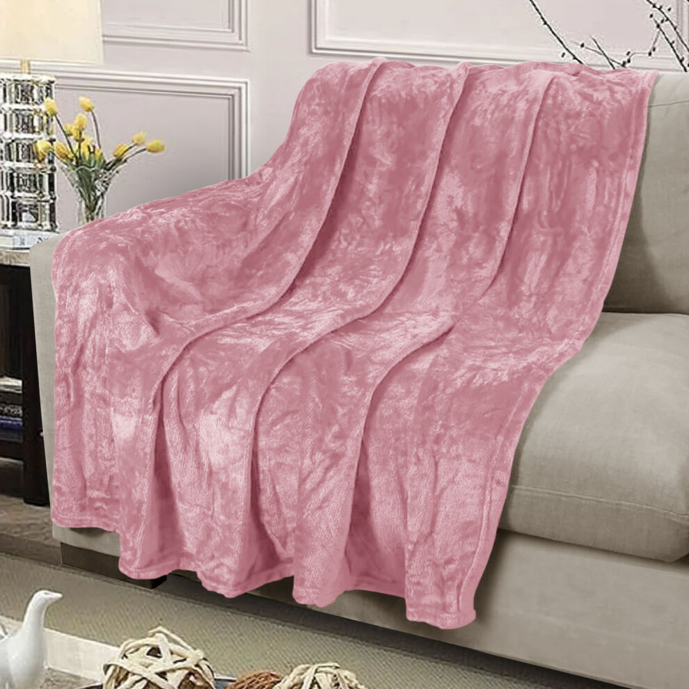 (Pink Fleece , Single) Faux Fur Fleece Blanket Large Sofa Bed Warm Throw