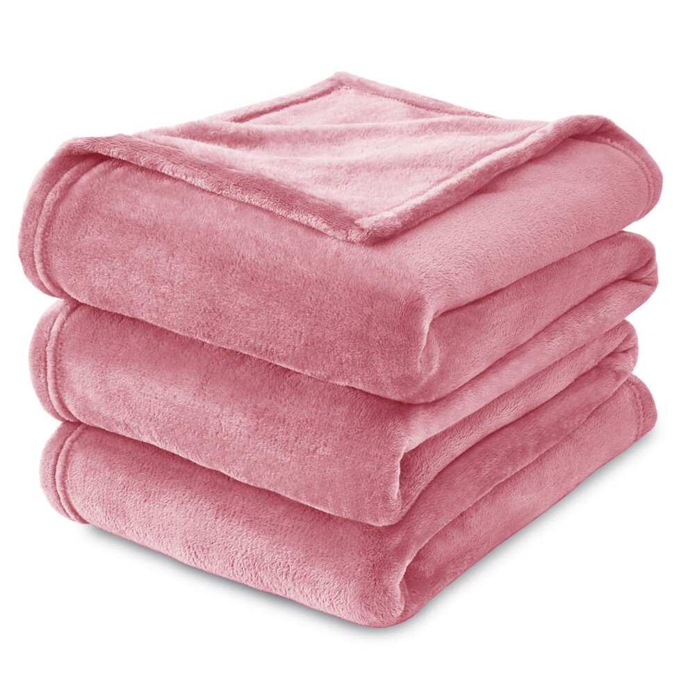 (Pink Fleece , Double) Faux Fur Fleece Blanket Large Sofa Bed Warm Throw