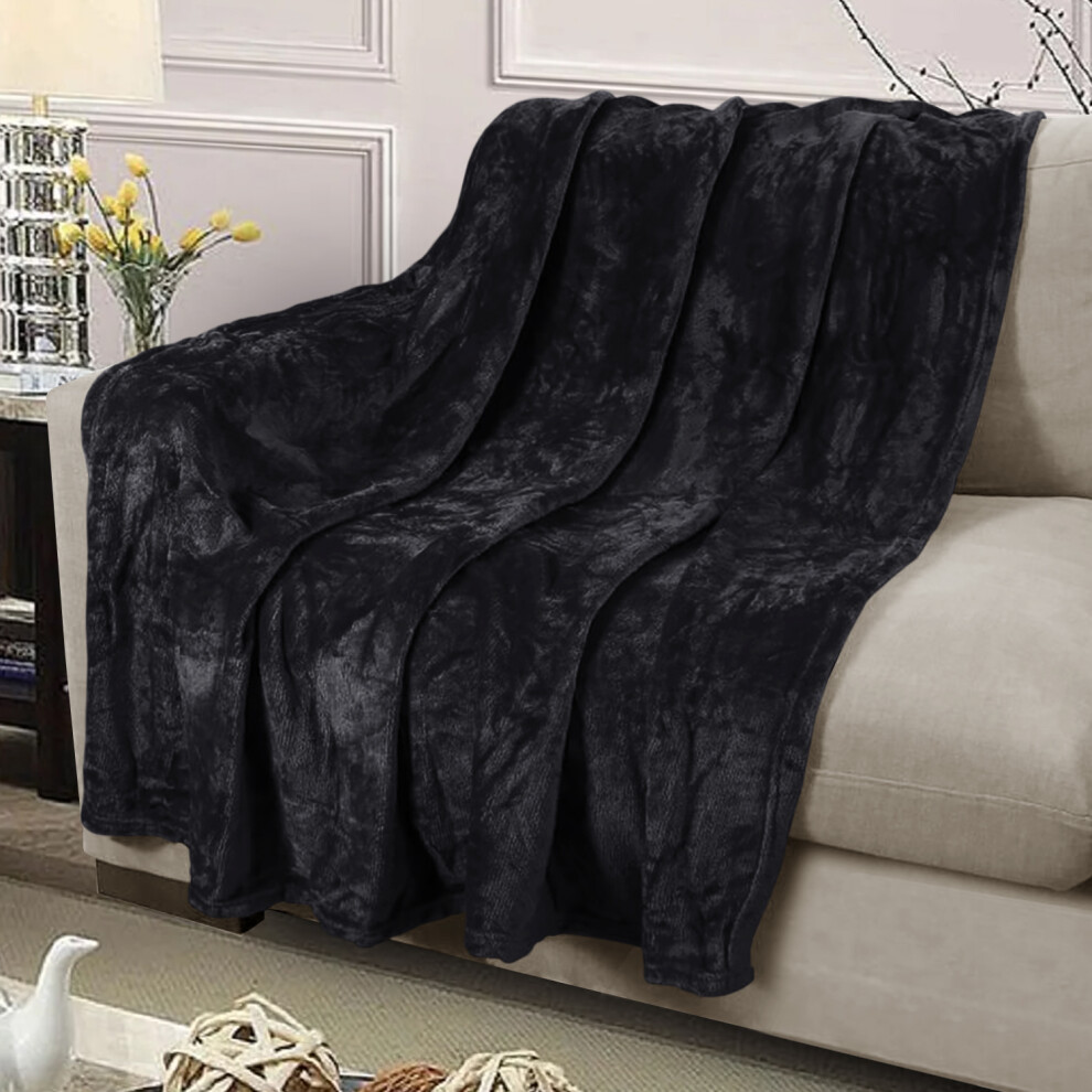 (Black Fleece, Single) Faux Fur Fleece Blanket Large Sofa Bed Warm Throw