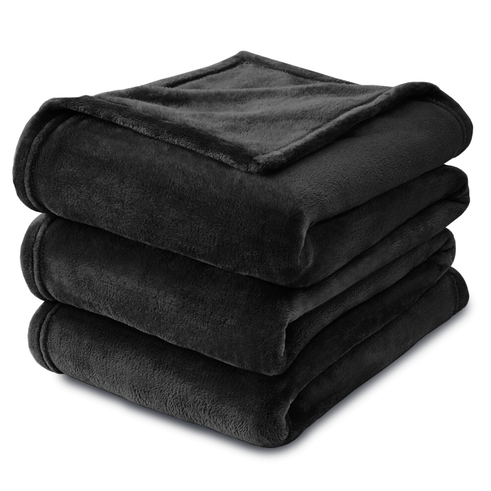 (Black Fleece, King) Faux Fur Fleece Blanket Large Sofa Bed Warm Throw