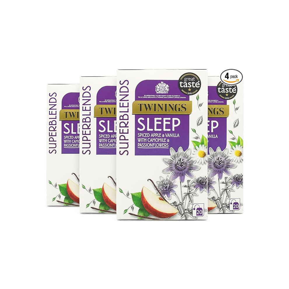 Twinings Superblends Sleep Tea - Spiced Apple & Vanilla Herbal Tea Infusion with Camomile & Passion Flower - 80 Biodegradable Tea Bags