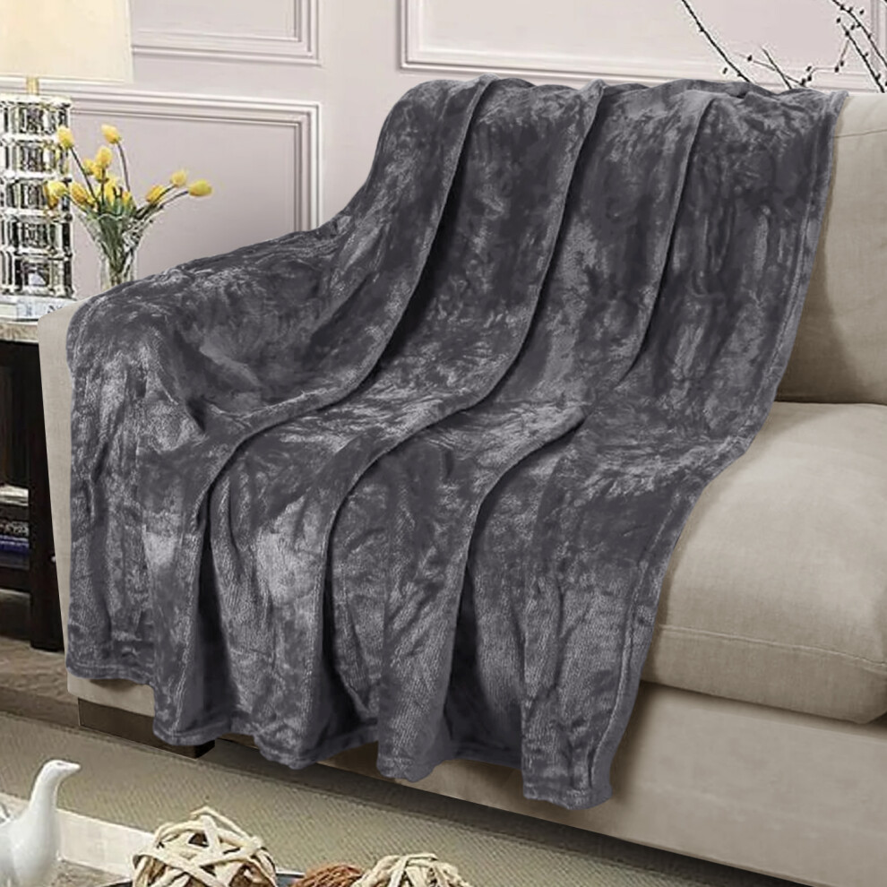 (Grey Fleece, Super King) Faux Fur Fleece Blanket Large Sofa Bed Warm Throw