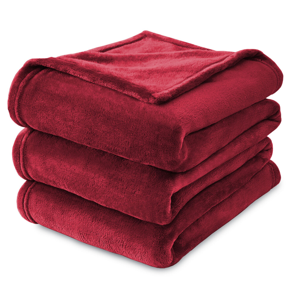 (Red Fleece, Super King) Faux Fur Fleece Blanket Large Sofa Bed Warm Throw