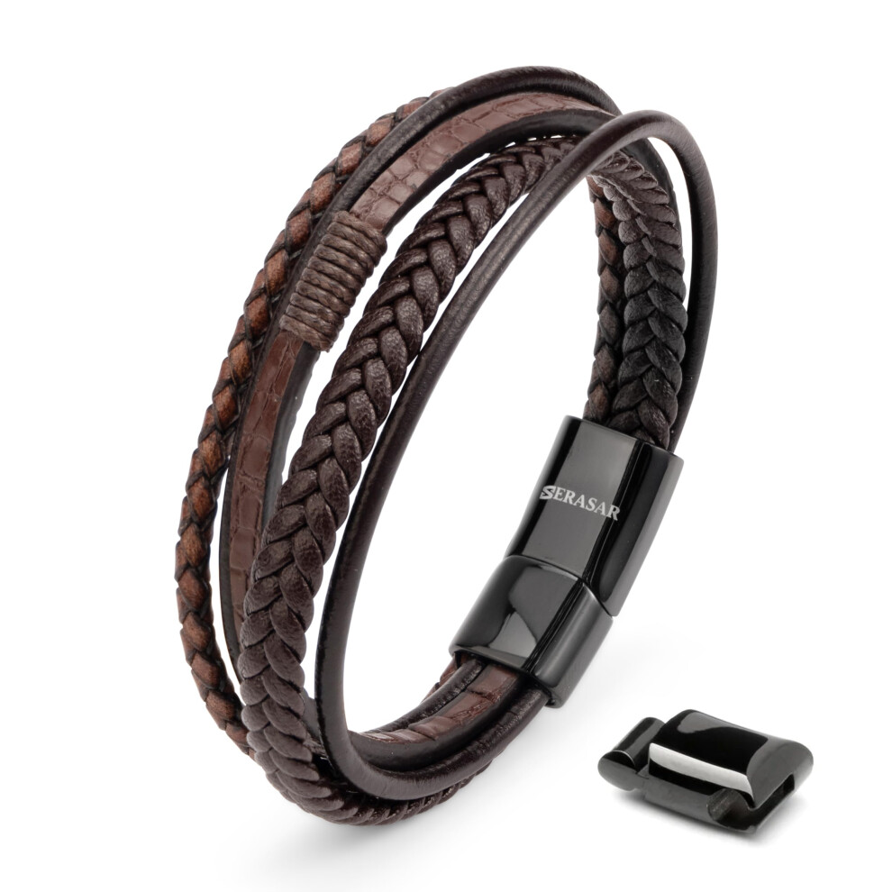 (Brown, 23cm) SERASAR|Men's Premium Leather Bracelet "Wild"