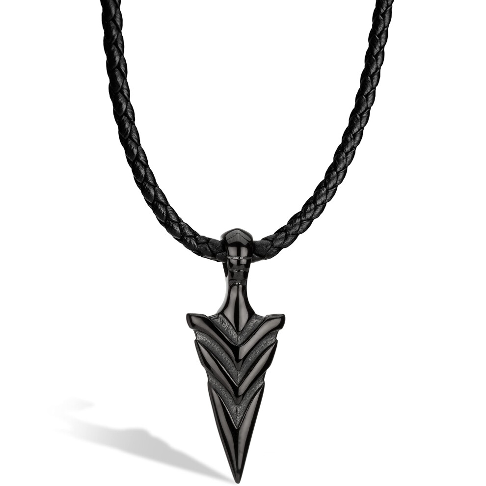 (Black, 60cm) SERASAR|Men's Premium Leather necklace "Arrow"