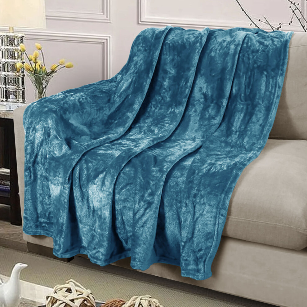 (Teal Fleece, Super King) Faux Fur Fleece Blanket Large Sofa Bed Warm Throw