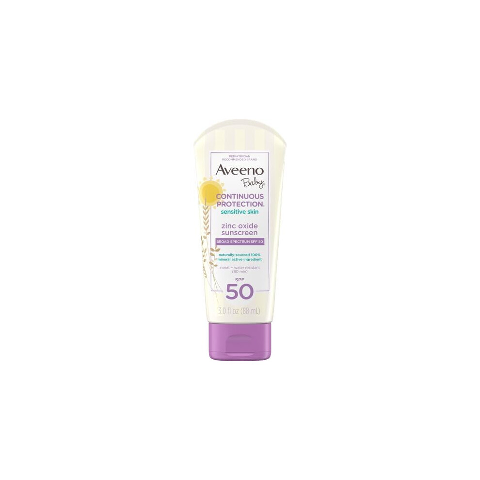 Aveeno Baby AVEENO Baby Continuous Protection Sensitive Skin Lotion Zinc Oxide Sunscreen SPF 50 3 oz 3 Fl