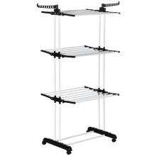 HOMCOM Foldable Steel Clothes Drying Rack with Casters, 4-Tier 70kg Black (850-208V00BK)