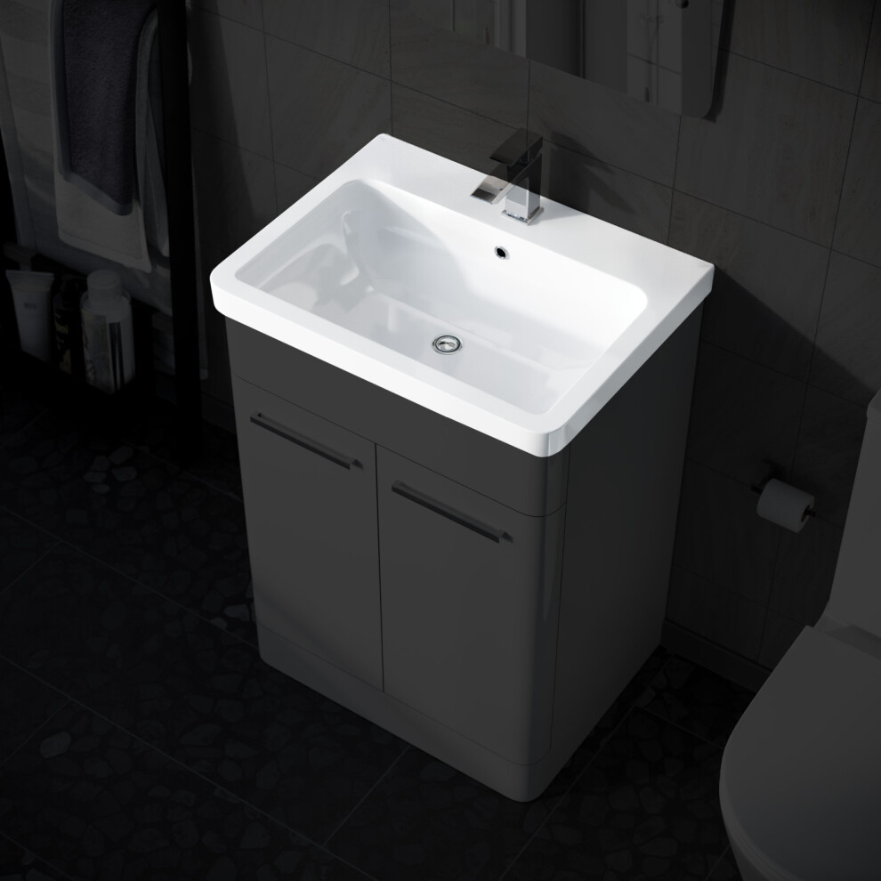 Nes Home 600Mm Ceramic Mid-Edge Basin Comes With Single Tap Hole And Overflow White
