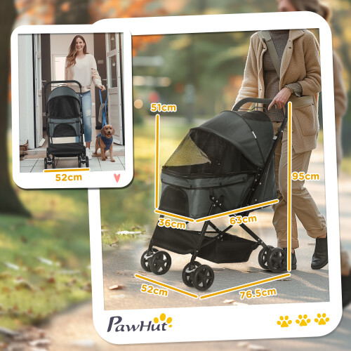 PawHut PawHut Pet Stroller Dog Foldable Travel Carriage with Reversible Handle, Grey 1
