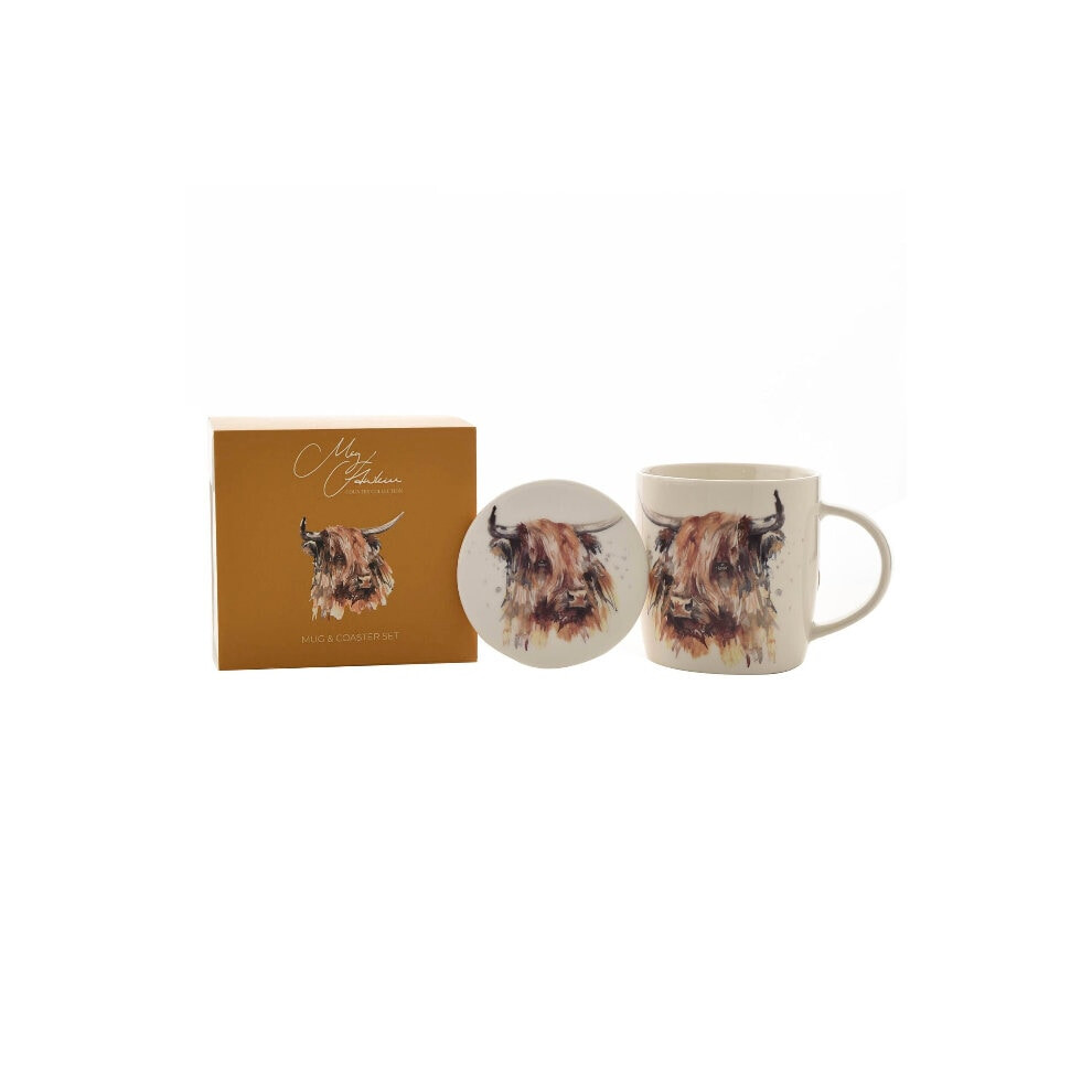 Scottish Highland Cow Coo Ceramic Mug & Coaster Boxed Gift SetÂ 