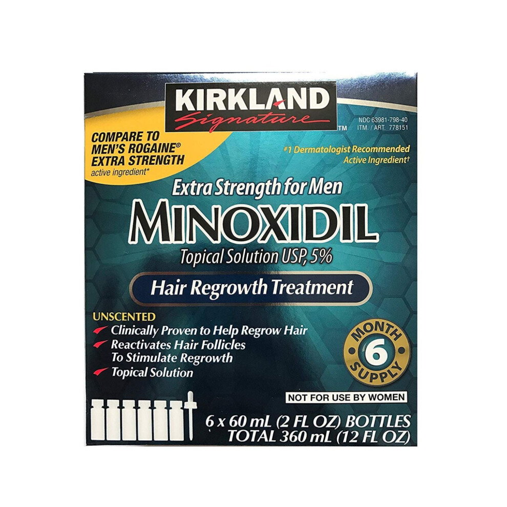 Kirkland Signature Pack Of 6 Minoxidil 5% Extra Strength Hair Regrowth Treatment 60ml | Topical Solution | Regrow Hair | Clinically Proven