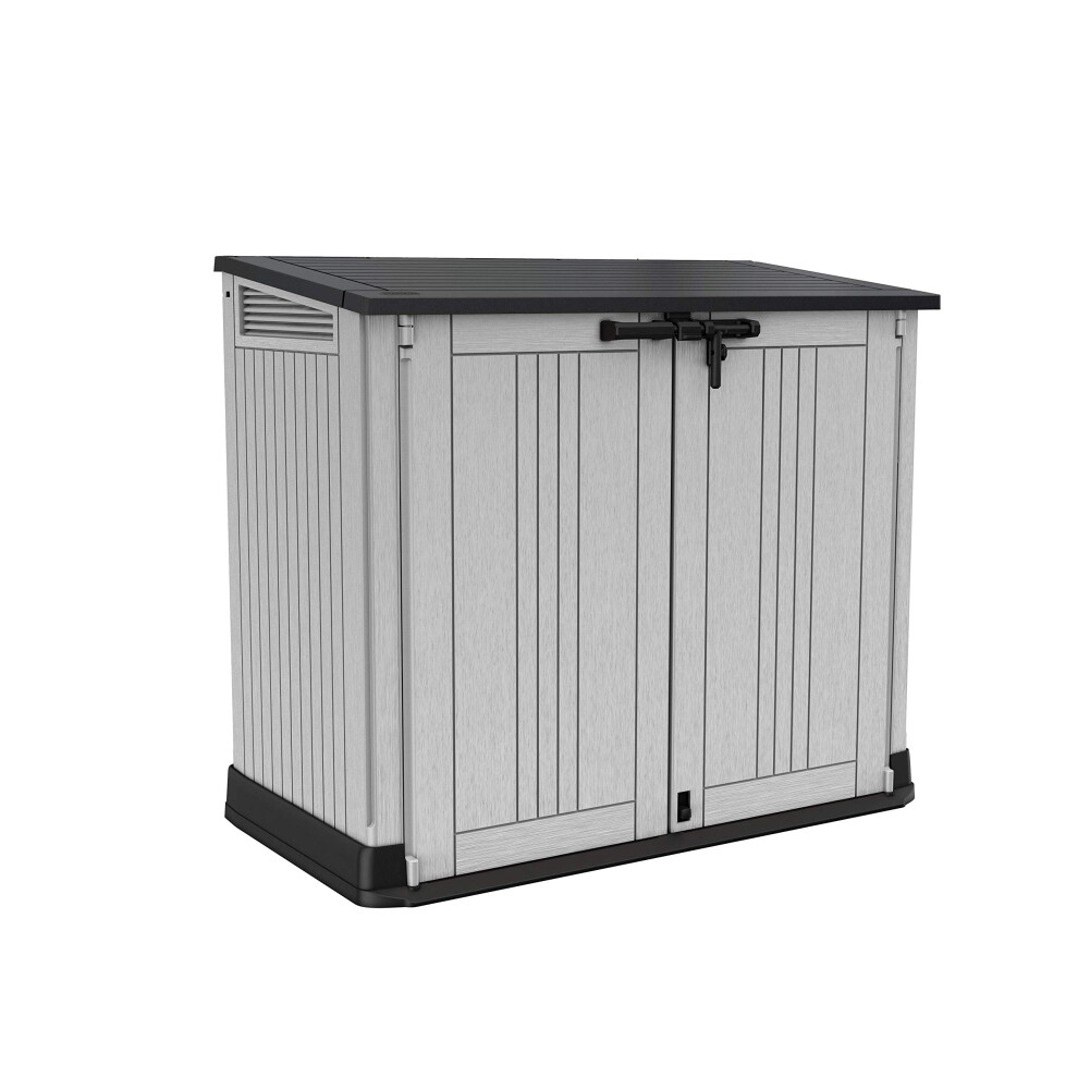 Keter Store It Out Nova Outdoor Garden Furniture Storage Shed With Lid | Fade Free | All Weather Resistant | Safe And Secure | Ze Light/Grey/Dark