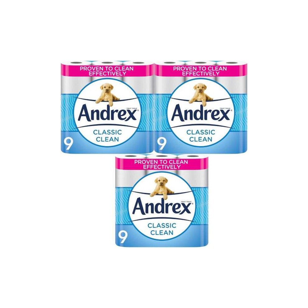 Andrex Toilet Tissue Classic Clean 9 Rolls - Pack of 3