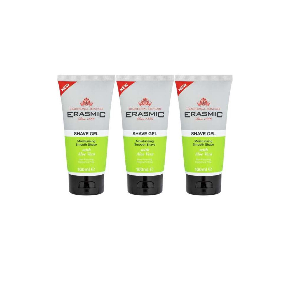 Erasmic Shave Gel Aloe Vera 100Ml – Pack Of 3 – Moisturising, Soothing Lather For A Close, Comfortable Shave