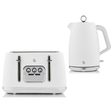 Swan Serenity Kettle & 4 Slice Toaster Set Matt White Finish & Chrome