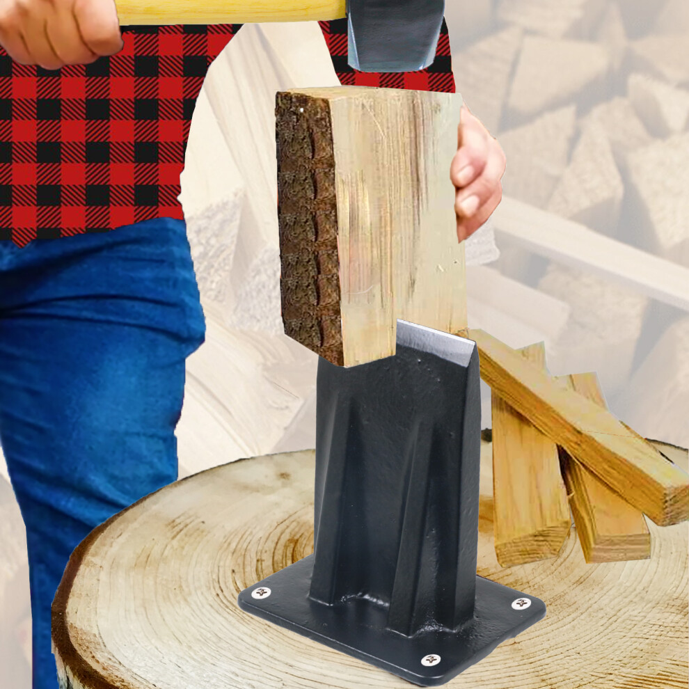 Spares2go Kindling Splitter Log Wedge Heavy Duty Wood Splitting Firewood Timber Mounted Axe Chisel (Large)