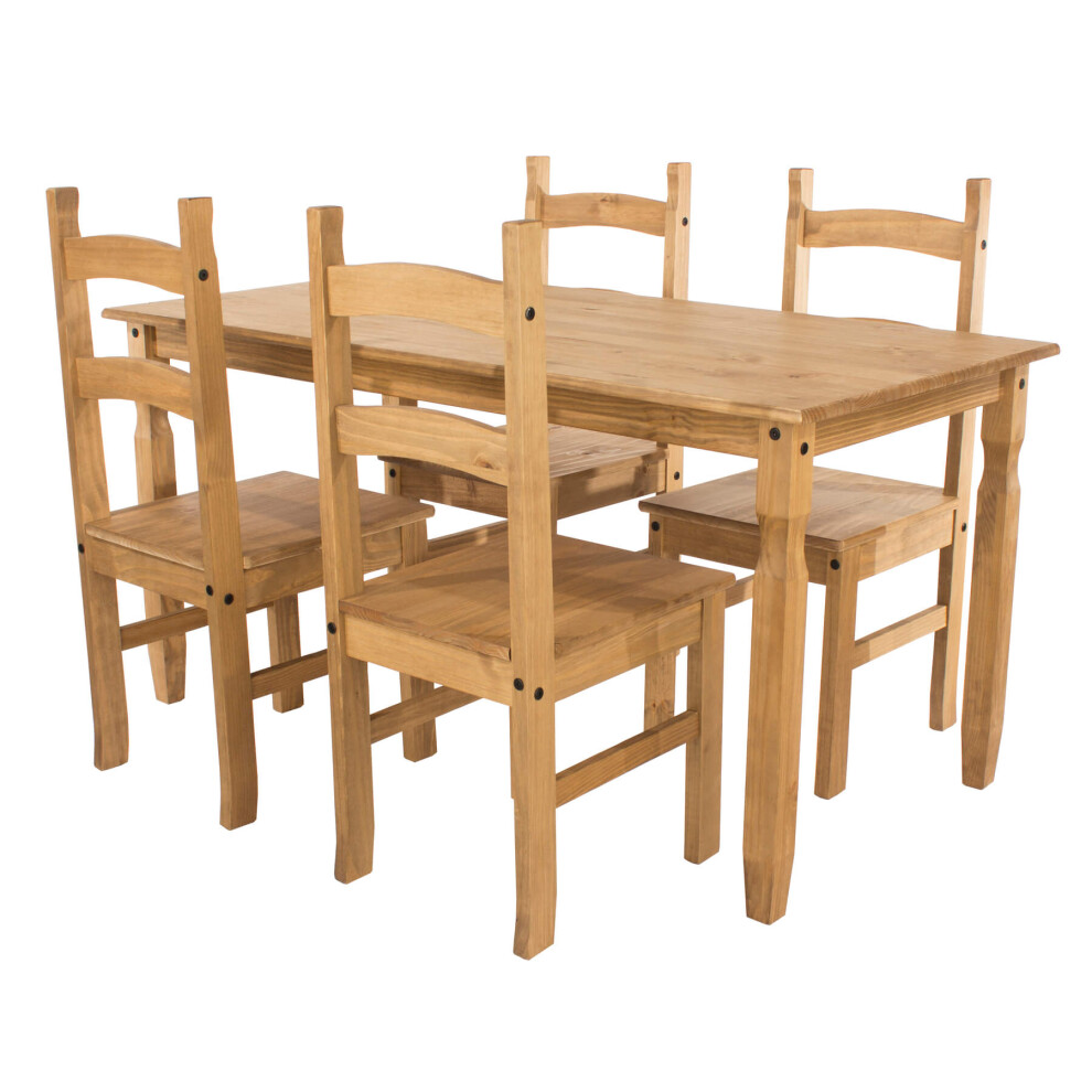 (118cm) Home Source Corona Solid Pine Dining Table and 4 Chairs Set