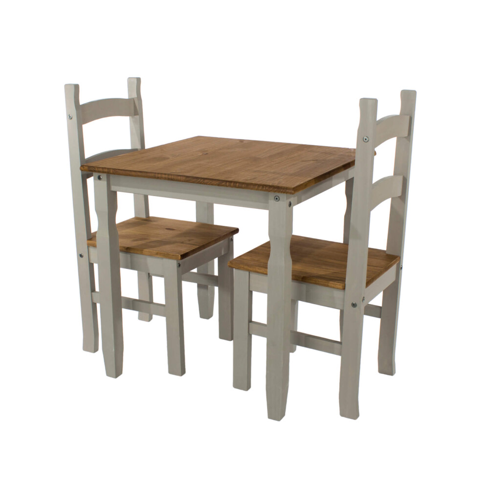 Dining Set With Grey Solid Waxed Pine Square Table & 2 Matching Dining Chairs
