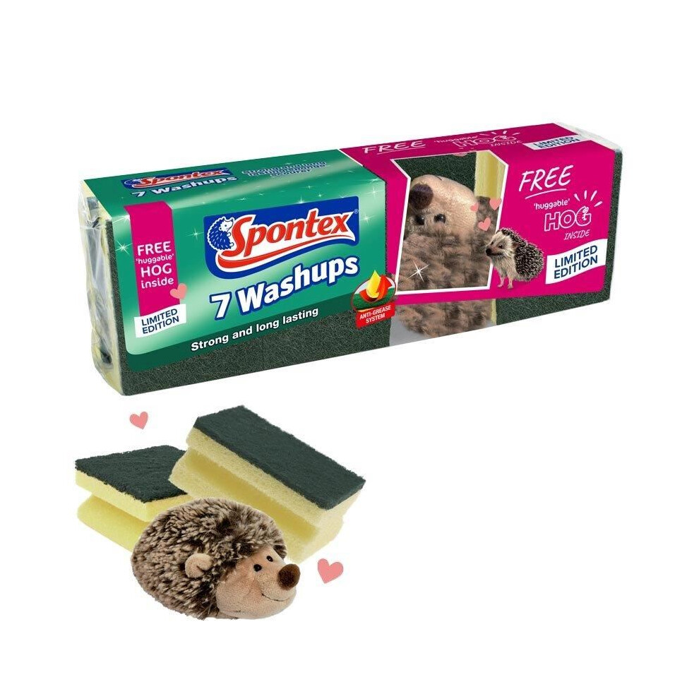 Spontex Washups Sponge Set 7 Pack x 6 (Total of 42 Sponges) + Hedgehog Ultimate Clean 19400072