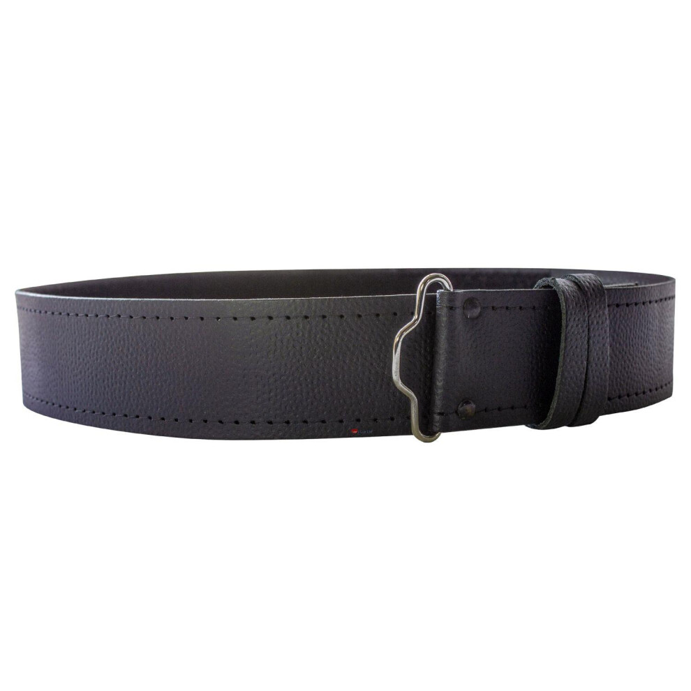 (XL - 34" - 45") Leather Kilt Belt Black Grained Hook and Loop Scottish Made 2.25" Wide Available in 6 Sizes