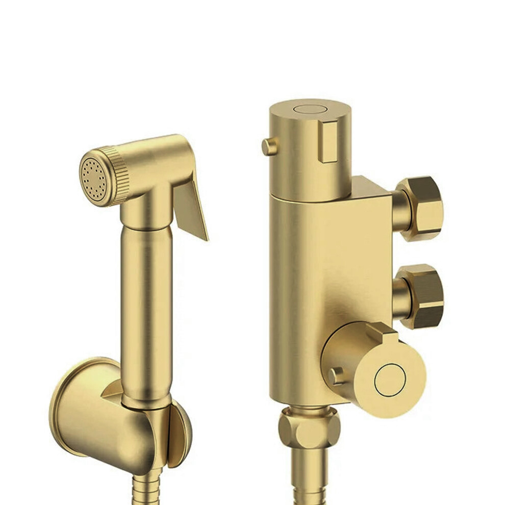 Nes Home Bidet Douche & Thermostatic Bar Valve with Spray Kit Brushed Brass