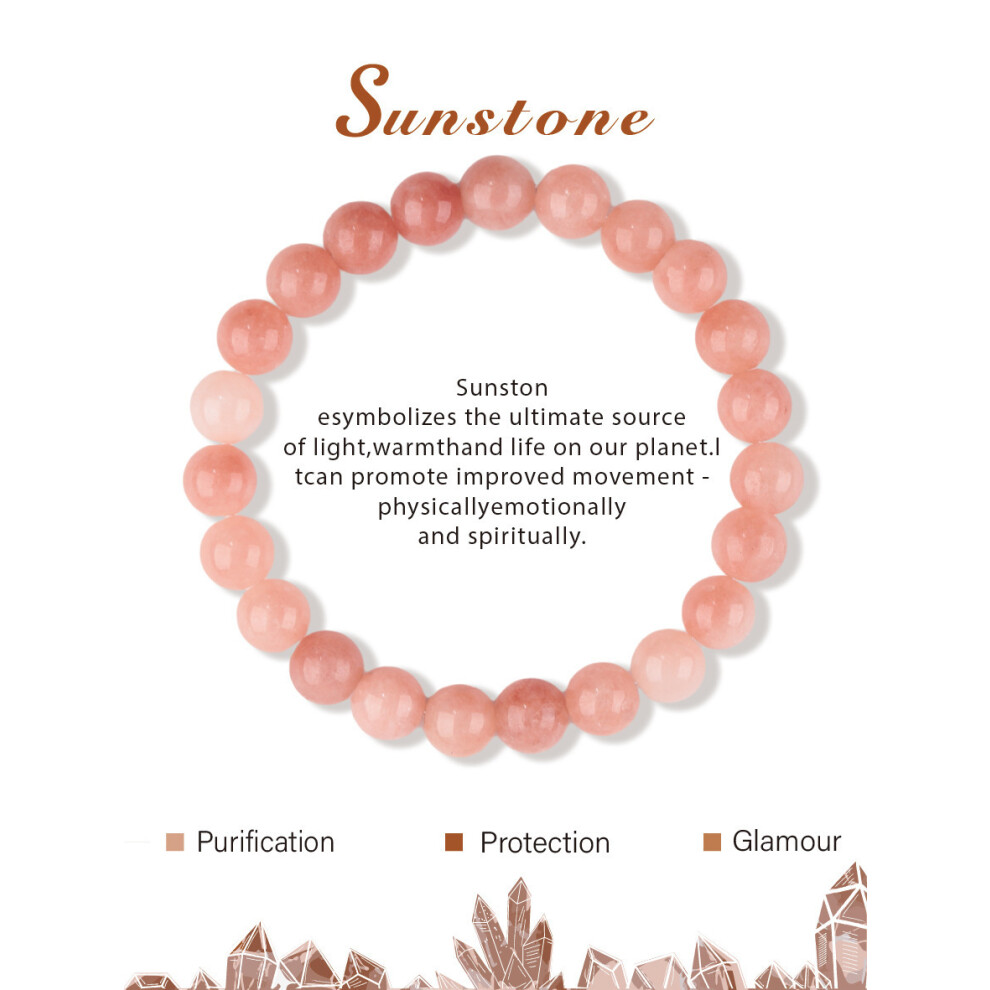 (Sun Stone, With card) Unisex natural stone bracelet stretch beaded 8mm blue turquoise agate pink crystal beaded volcanic stone bracelet