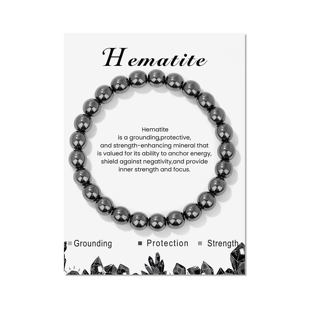 (Hematite does not, With card) Unisex natural stone bracelet stretch beaded 8mm blue turquoise agate pink crystal beaded volcanic stone bracelet