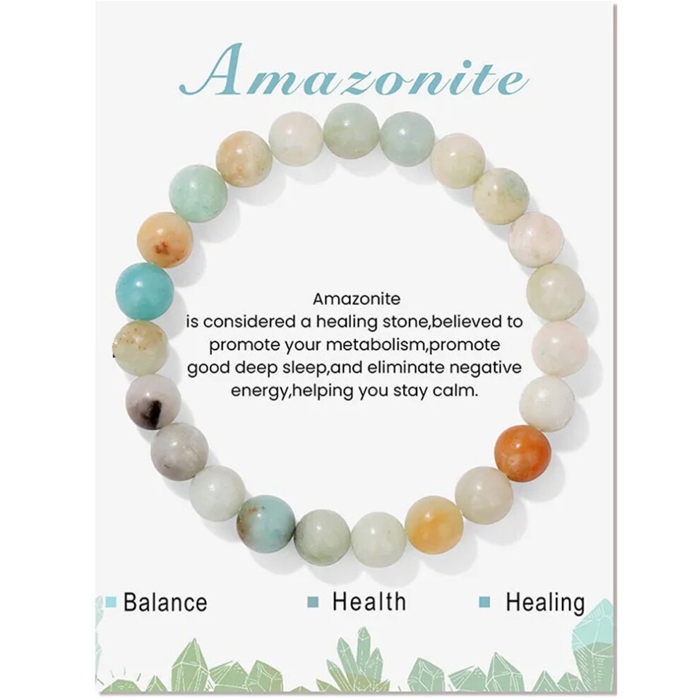 (Amazon, With card) Unisex natural stone bracelet stretch beaded 8mm blue turquoise agate pink crystal beaded volcanic stone bracelet