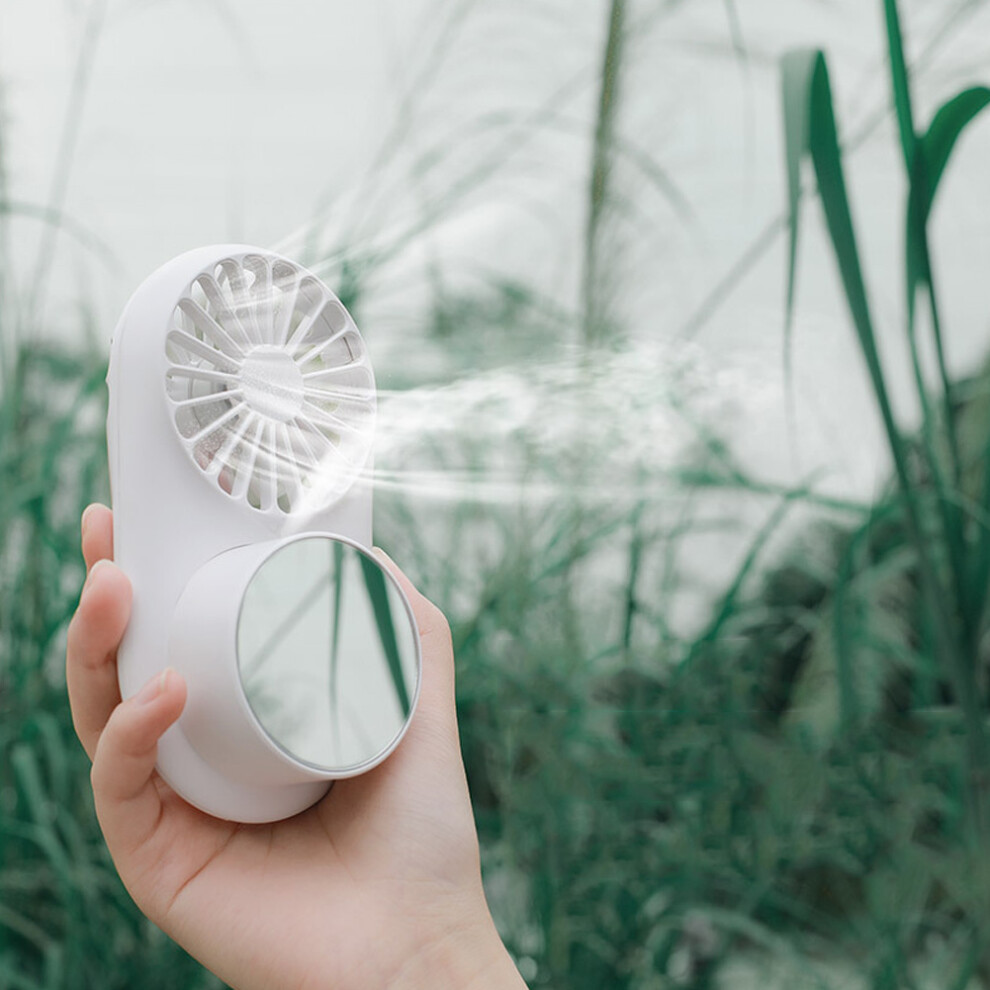 Mini USB Fan Portable Hanging Neck Fan Summer Outdoor Travel Handheld Air Cooler Humidifier Ventilador with Make Up Mirror