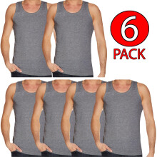 (Grey Marl - 6 Pack, 2XL) Mens Vests 100%Cotton Gym Training Tank Top 6 Pack