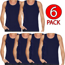 (Navy - 6 Pack, 2XL) Mens Vests 100%Cotton Gym Training Tank Top 6 Pack