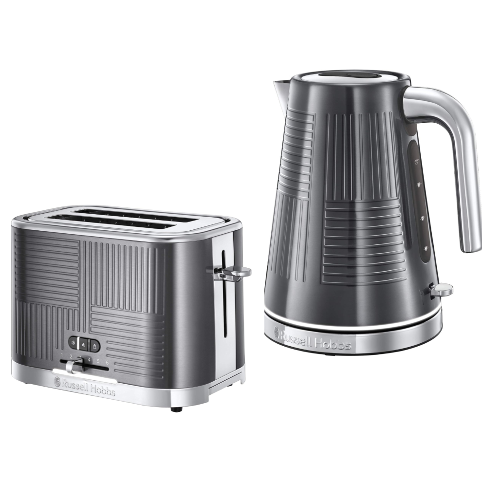 Russell Hobbs Geo Steel 1.7L Kettle & 2 Slice Toaster Matching Set