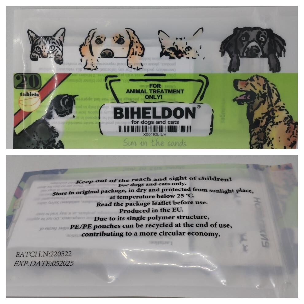 Biheldon,Dog and Cat Wormer, Broad Spectrum Dewormer, Worming 20 Tabs