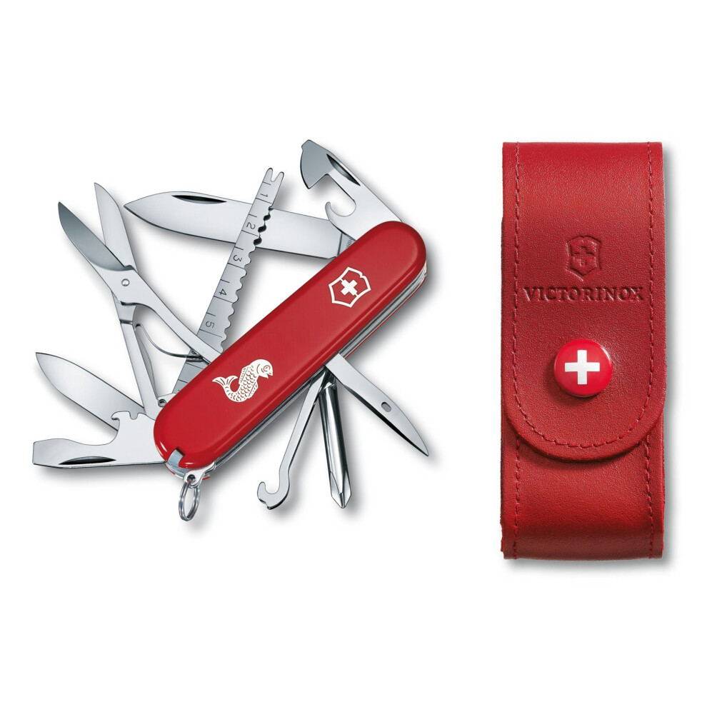 Victorinox FISHERMAN Swiss army knife - angler 18 function - red leather pouch