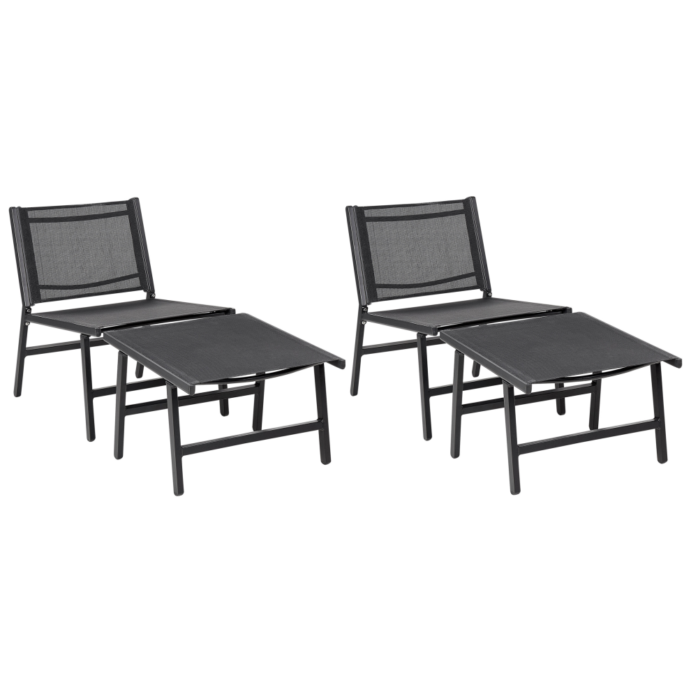 Set of 2 Garden Chairs MARCEDDI with Footstool Metal Black