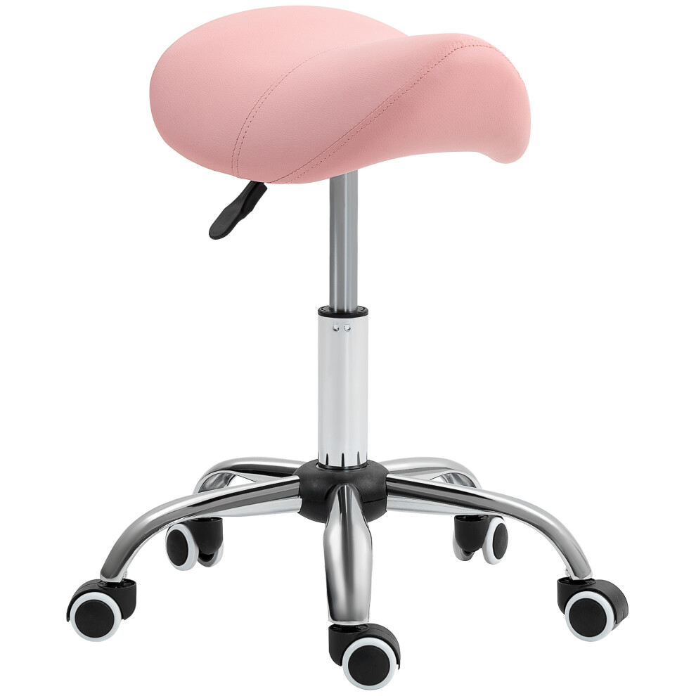 HOMCOM PU Leather Saddle Stool w/ Moulded Padded Seat Adjustable Height Pink