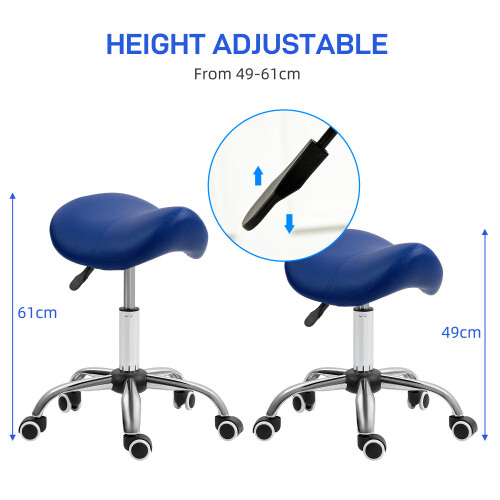Homcom HOMCOM PU Leather Saddle Stool w/ Moulded Padded Seat Adjustable Height Blue 2