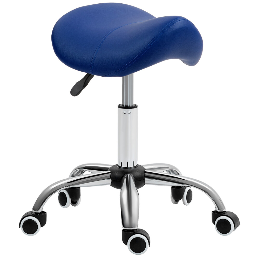 HOMCOM PU Leather Saddle Stool w/ Moulded Padded Seat Adjustable Height Blue